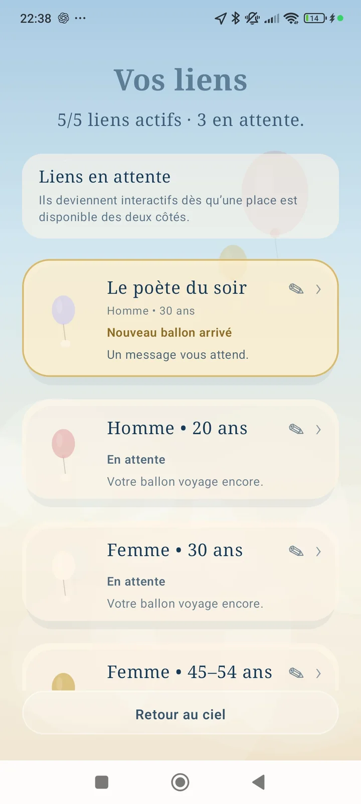 Liste des liens et correspondances dans l’application AlyaField