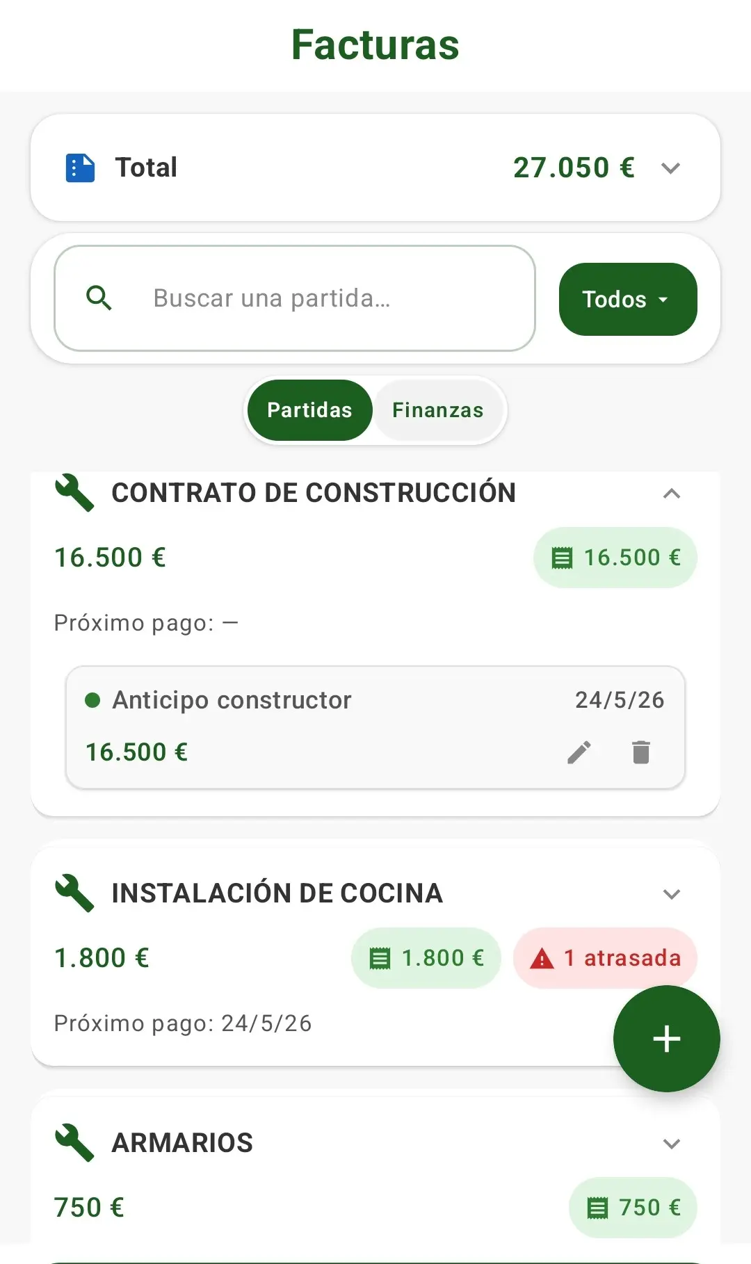 Facturas de obra o reforma