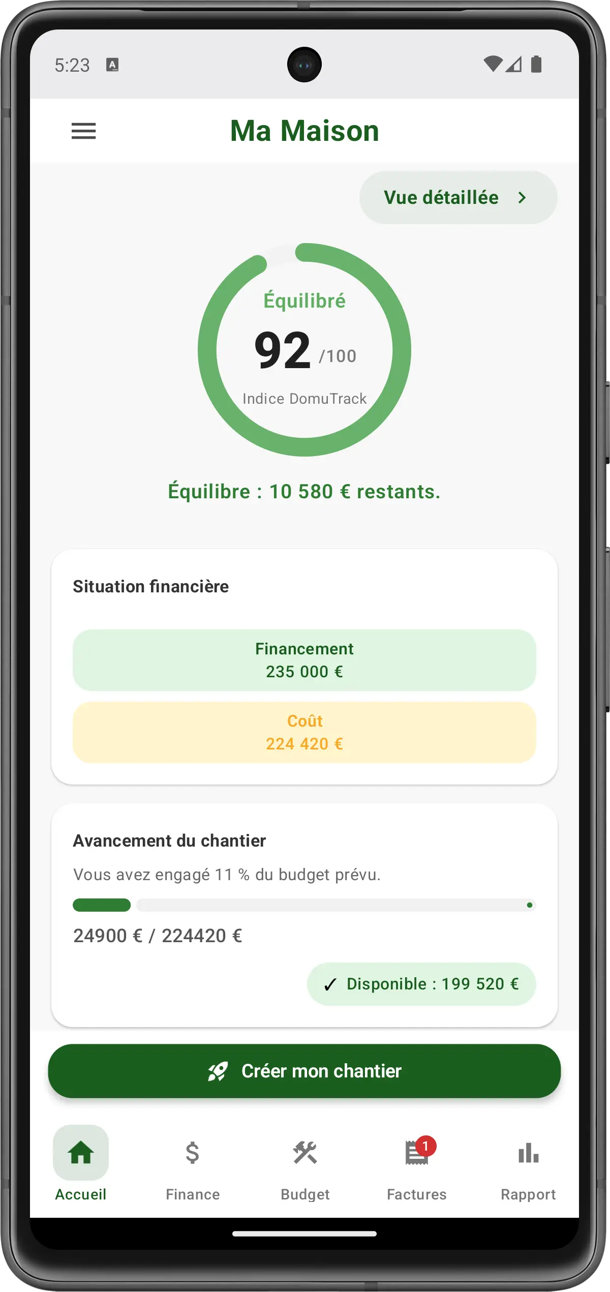 Suivi budget travaux application DomuTrack